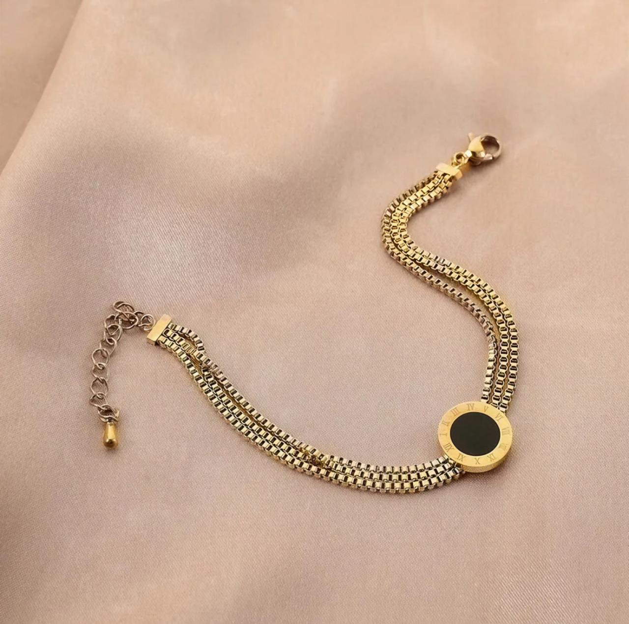 Vintage roman numeral three layer chain bracelet