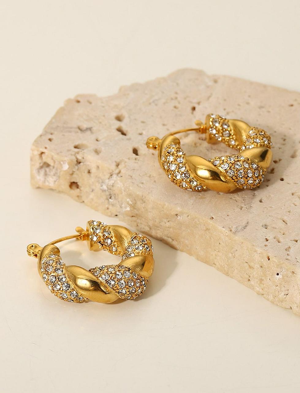 Gold-plated zircon twisted earrings