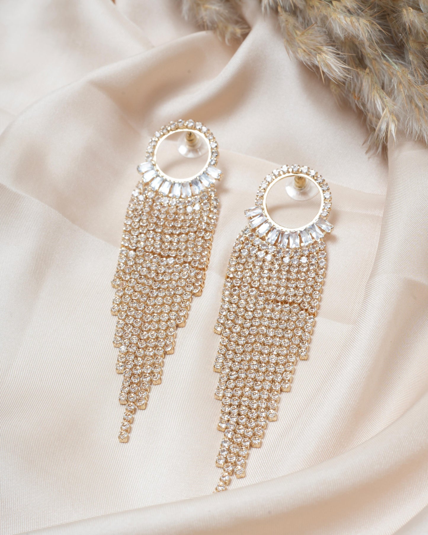 LONG CRYSTAL DROP SPARKLING TASSEL EARRINGS