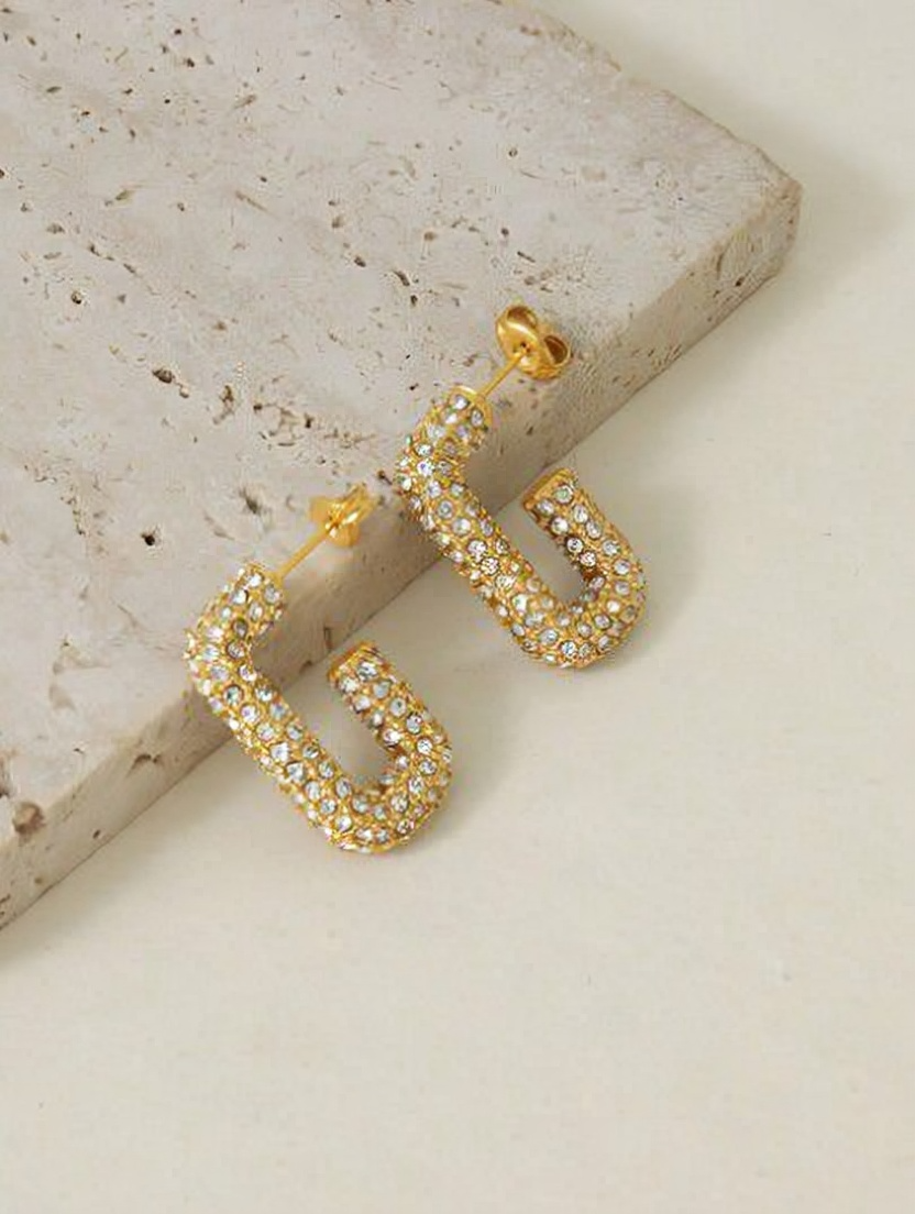 Zircon round huggie hoop earrings