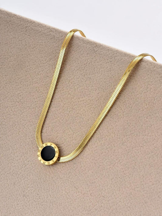 Gold plated roman time snake chain pendant