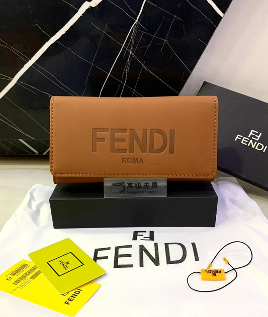 Fendi Roma black calfskin leather folded continental wallet